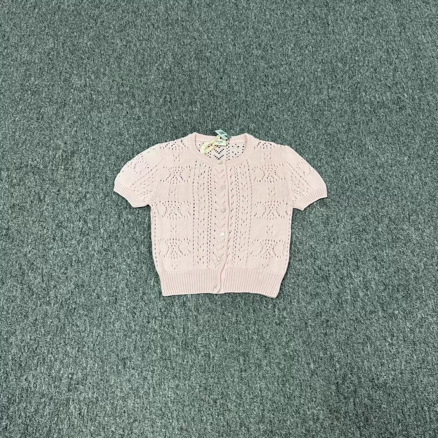 Celine Celine Pink Triomphe Cutout Short Knit Cardigan Women's XS Size XS / US 0-2 / IT 36-38 - 1 Thumbnail