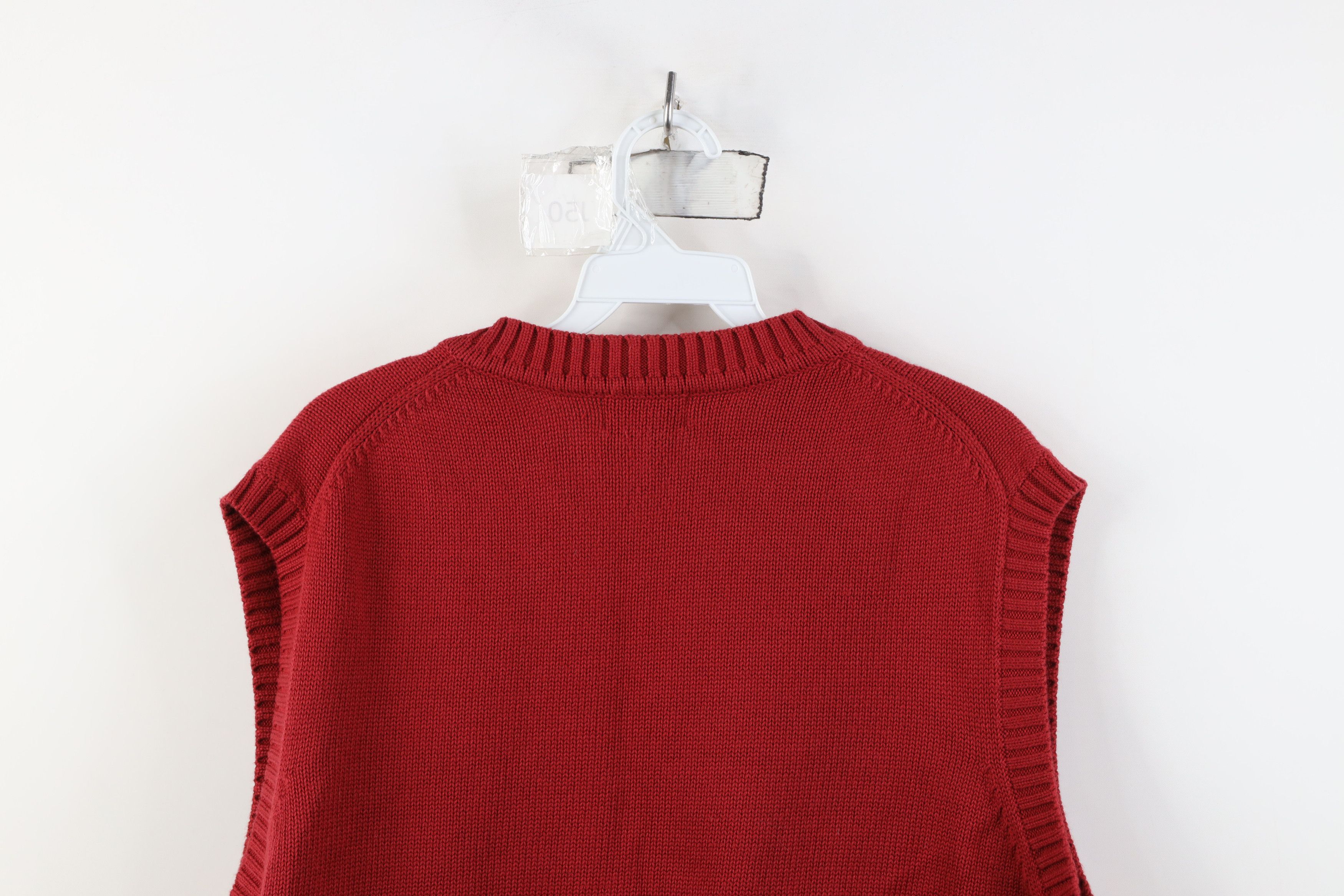 L.L. Bean Vintage 90s LL Bean Cotton Knit V-Neck Sweater Vest Red Size US XL / EU 56 / 4 - 8 Thumbnail