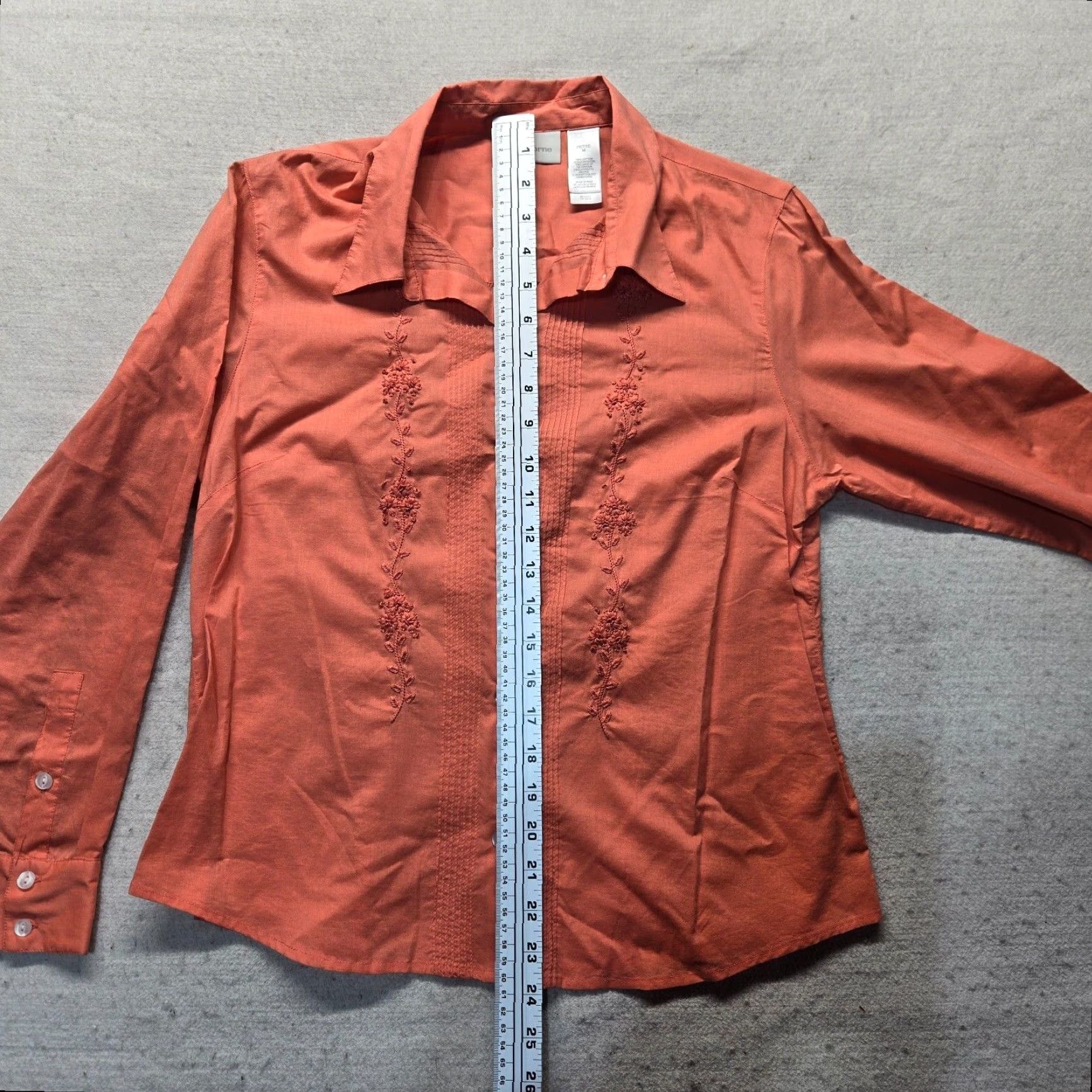Liz Claiborne Liz Claiborne Shirt Orange Button-Up PM Petite Medium Adult Women's 3/4 Sleeve Collared Pocketed Buttons Fall Spring Summer Women's Shirt Size M / US 6-8 / IT 42-44 - 5 Thumbnail