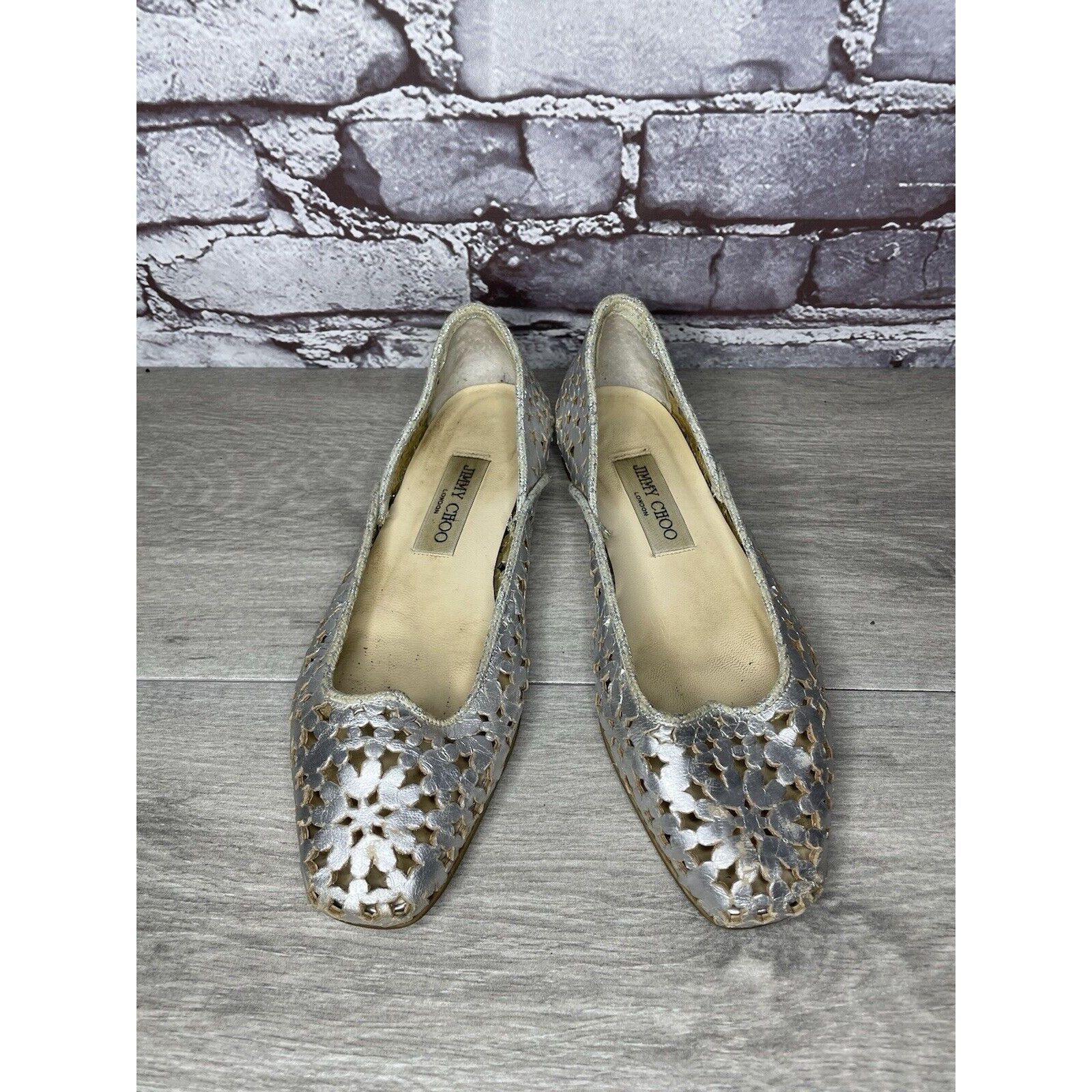Jimmy Choo Jimmy Choo Metallic Silver Leather Cut Out Loafer Flats Wome Size US 7 / IT 37 - 2 Thumbnail