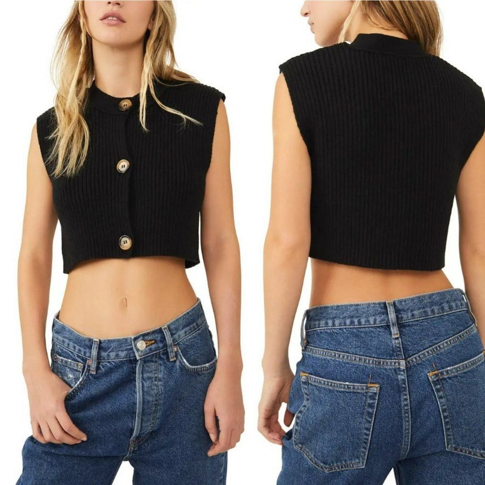 Free People NWT New $68 Free People Naiome Rib Micro Black Vest Size S Size S / US 4 / IT 40 - 1 Thumbnail