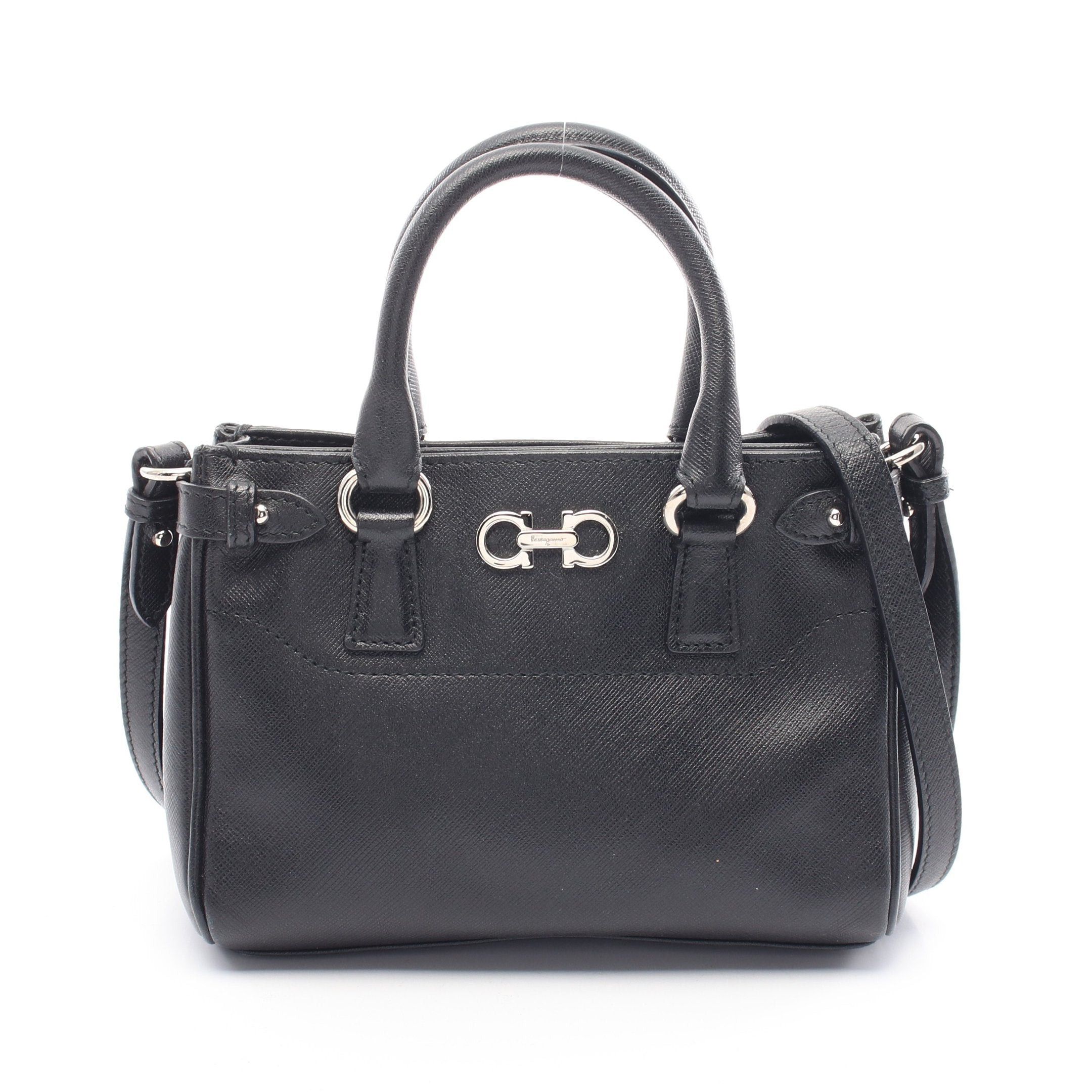 Salvatore Ferragamo Salvatore Ferragamo Gancini Mini Handbag Saffiano Leather Black Size ONE SIZE - 1 Thumbnail