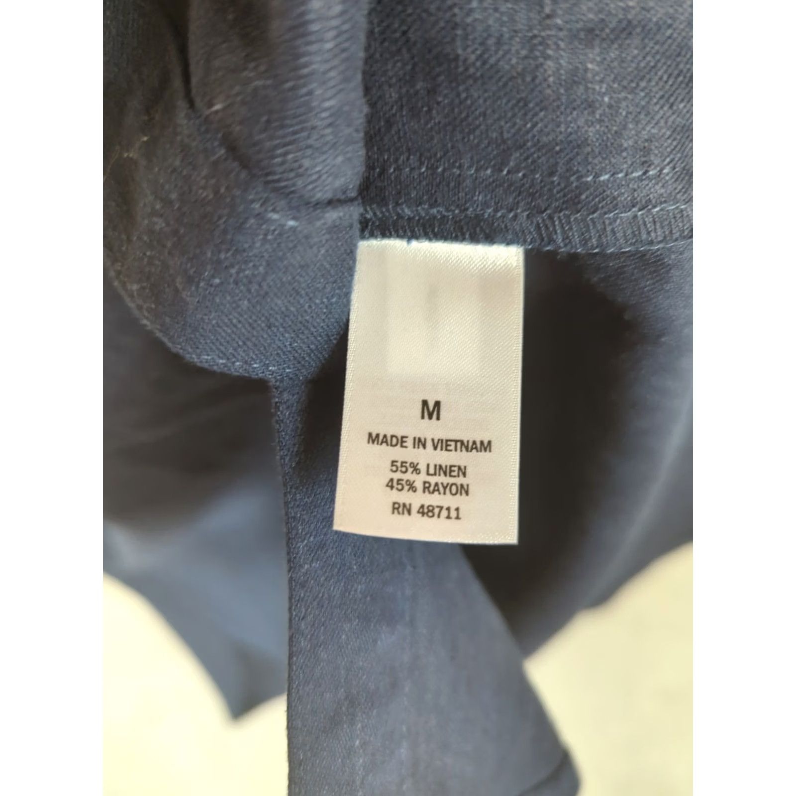 Vintage Ophelia Roe Dress Shirt Navy blue Knee Length Button Down Pocket Cap Sleeve Collared Linen Blend Minimalist Women M Size M / US 6-8 / IT 42-44 - 5 Thumbnail