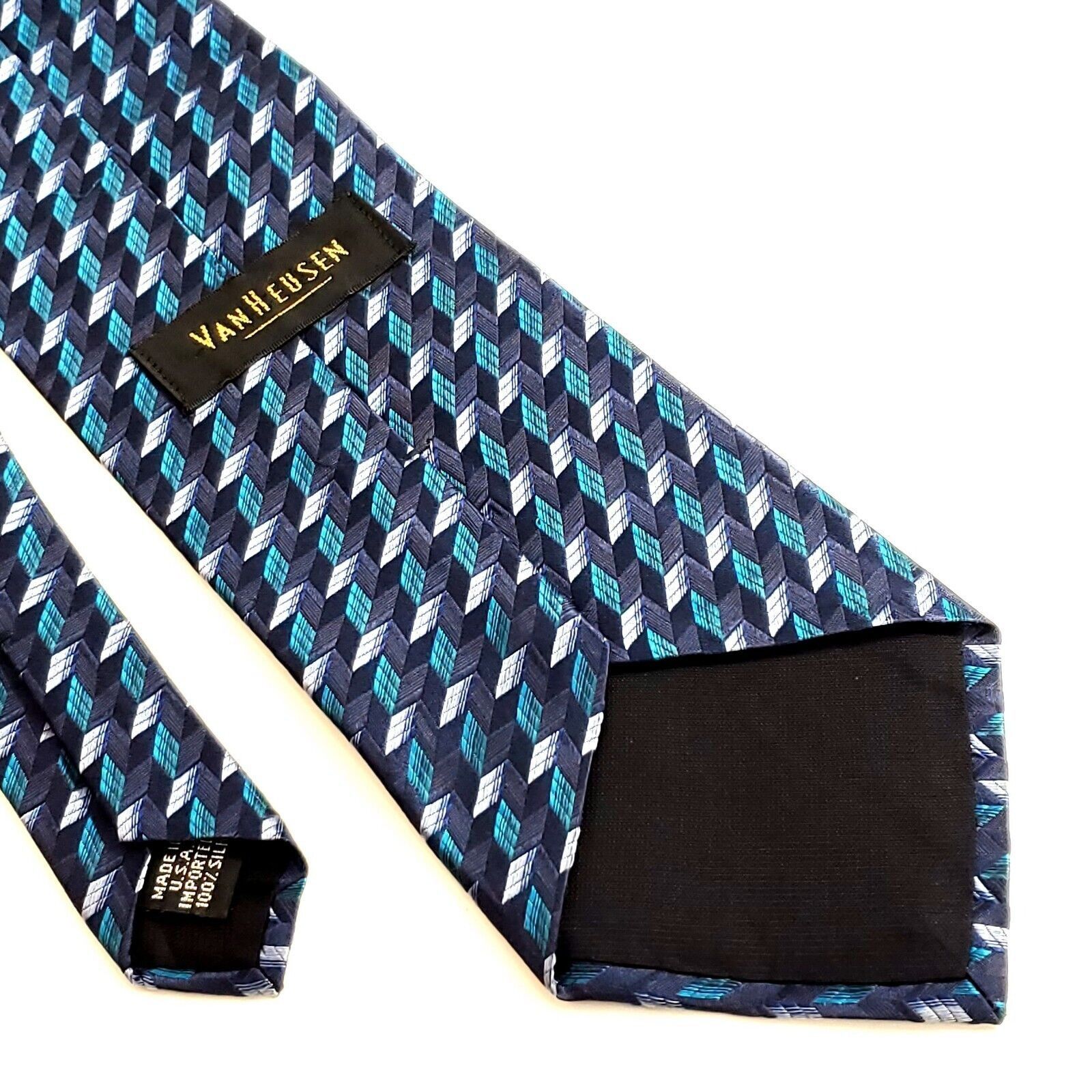 Van Heusen Van Heusen Woven Blue Teal Geometric Wide Silk Tie Size ONE SIZE - 5 Thumbnail
