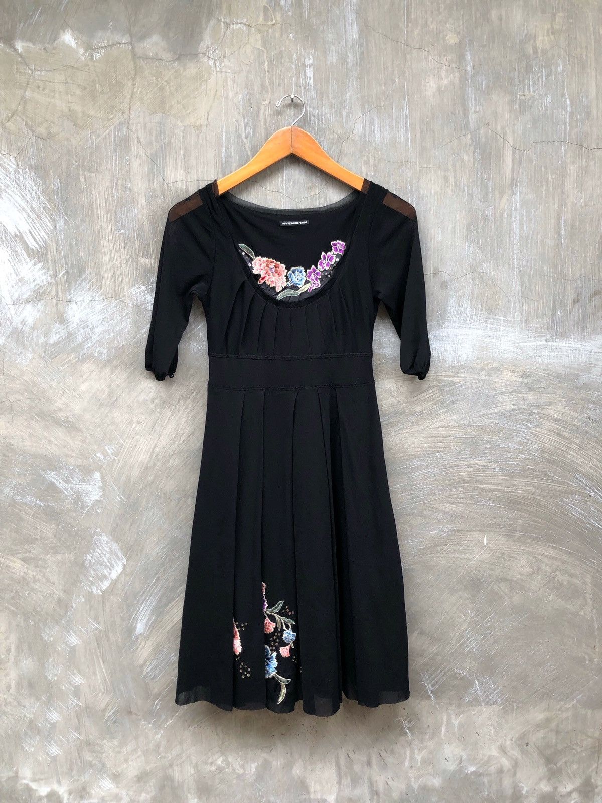 Vivienne Tam Vivienne Tam Black Flower Women Midi Dress Size S / US 4 / IT 40 - 1 Thumbnail