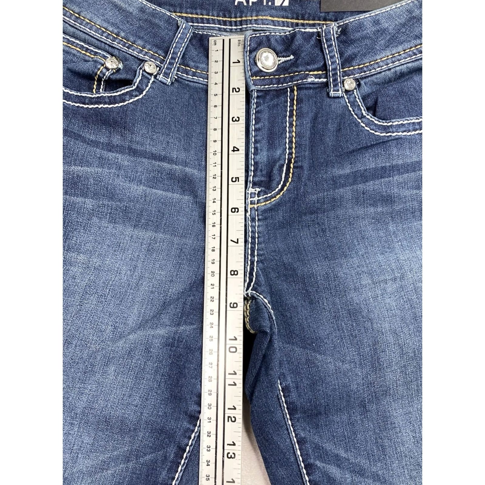 Apt. 9 Apt 9 Bootcut Jeans Sz 8 Dark Blue Denim Embellished Back Flap Pockets NWT Size 29" - 3 Thumbnail