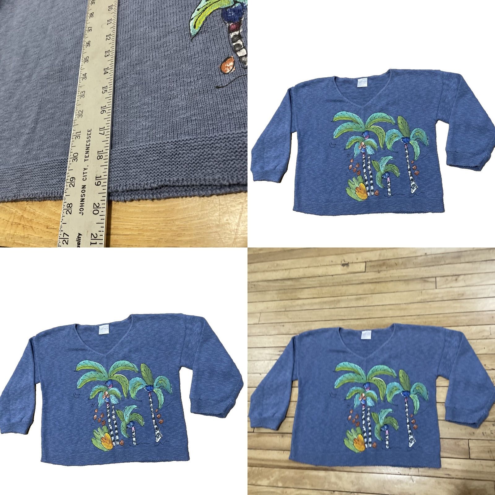 Vintage VINTAGE STICKCHICS Crop Knit Sweater Women One Size Made USA Hand Painted Palm Tree Isle Size ONE SIZE - 8 Thumbnail