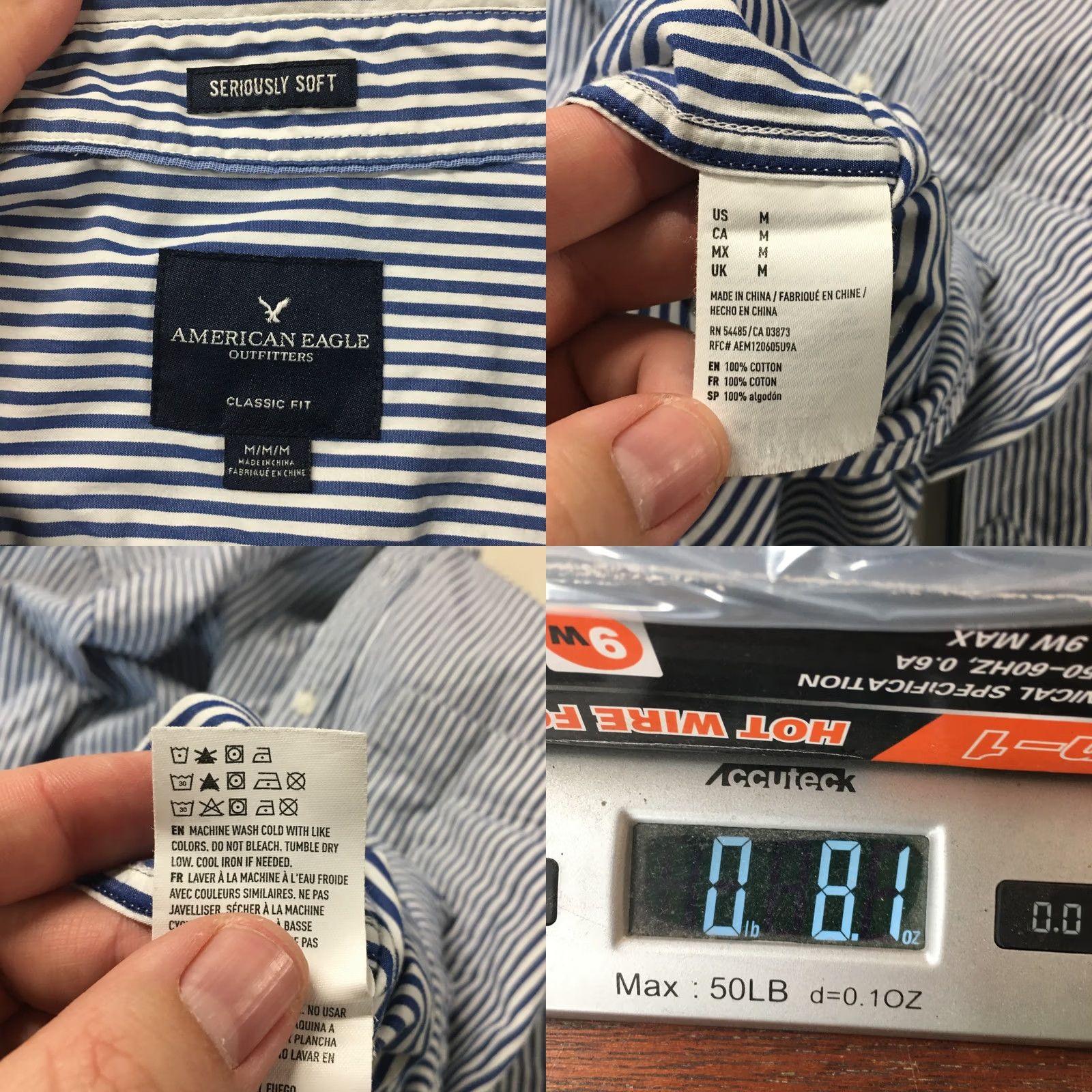 American Eagle Outfitters American Eagle Classic Fit Button Down Shirt Mens M Blue Striped Long Sleeve Size US M / EU 48-50 / 2 - 9 Thumbnail