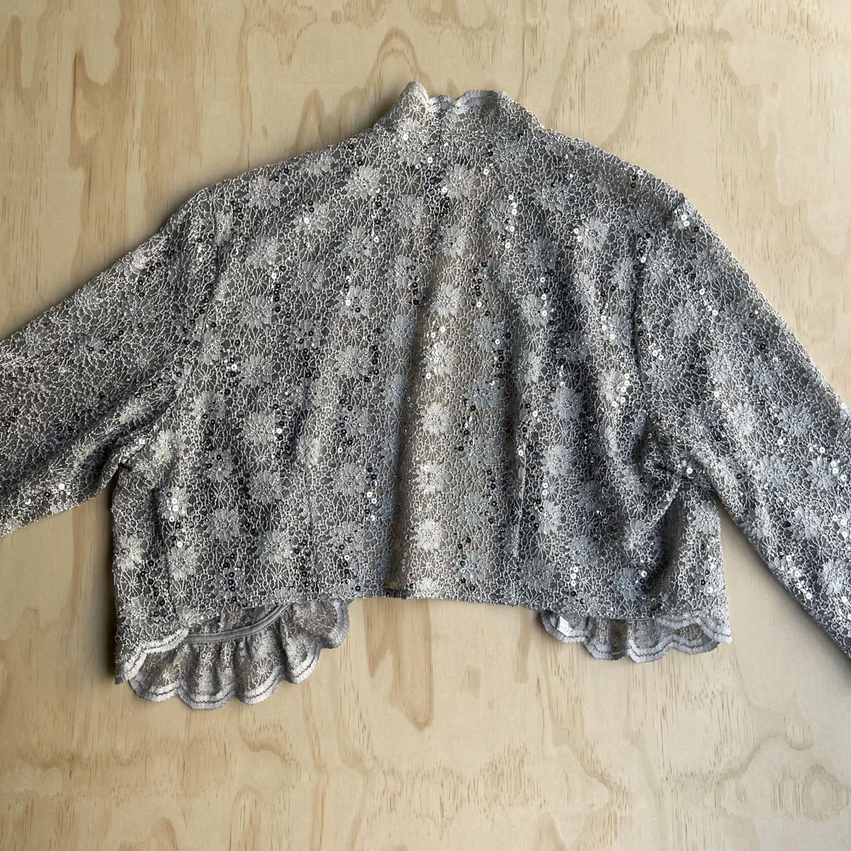 Vintage R & M Richards Jacket Womens XL Silver Lace Sequin Open Front Sheer Formal Size XL / US 12-14 / IT 48-50 - 5 Thumbnail
