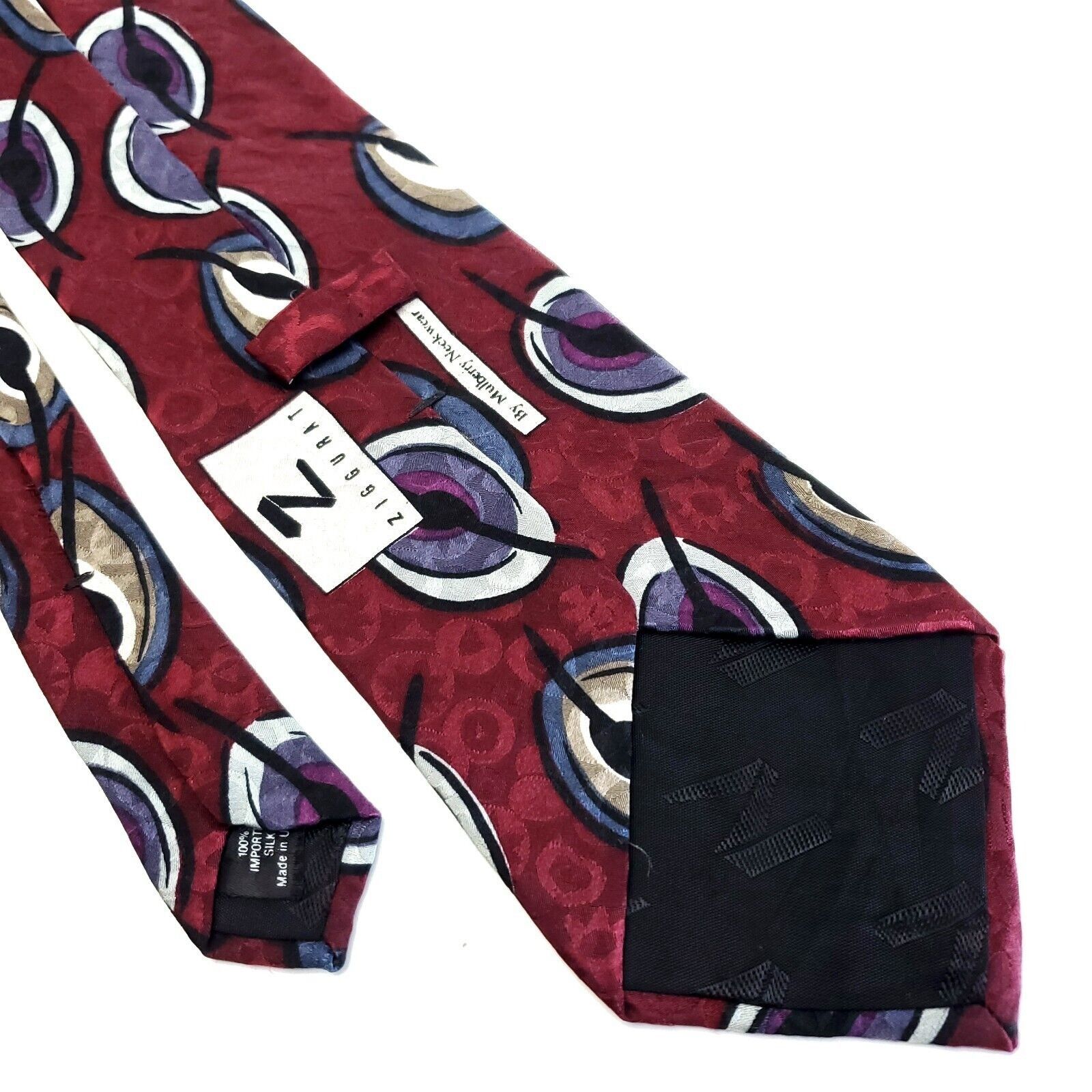 Designer Mulberry Ziggurat Abstract Maroon Red Jacquard Short Print S Size ONE SIZE - 5 Thumbnail