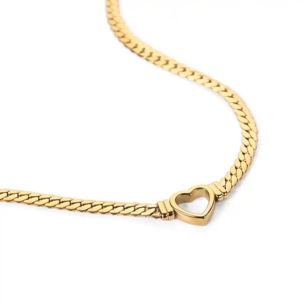 Cuban Link Chain Gold Plated Stainless Steel Cuban Link Heart Chain