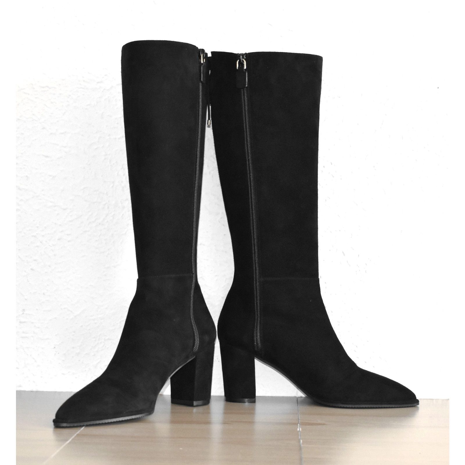 Stuart Weitzman STUART WEITZMAN Black Suede Side Zipper Boots Size 7 B Size US 7 / IT 37 - 1 Thumbnail