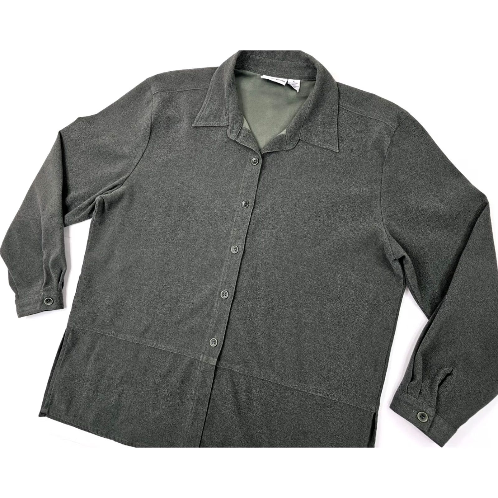 Croft & Barrow Croft & Barrow Button Long Sleeve Blouse – Women XL Heathered Green, White Cardigan? Size XL / US 12-14 / IT 48-50 - 3 Thumbnail