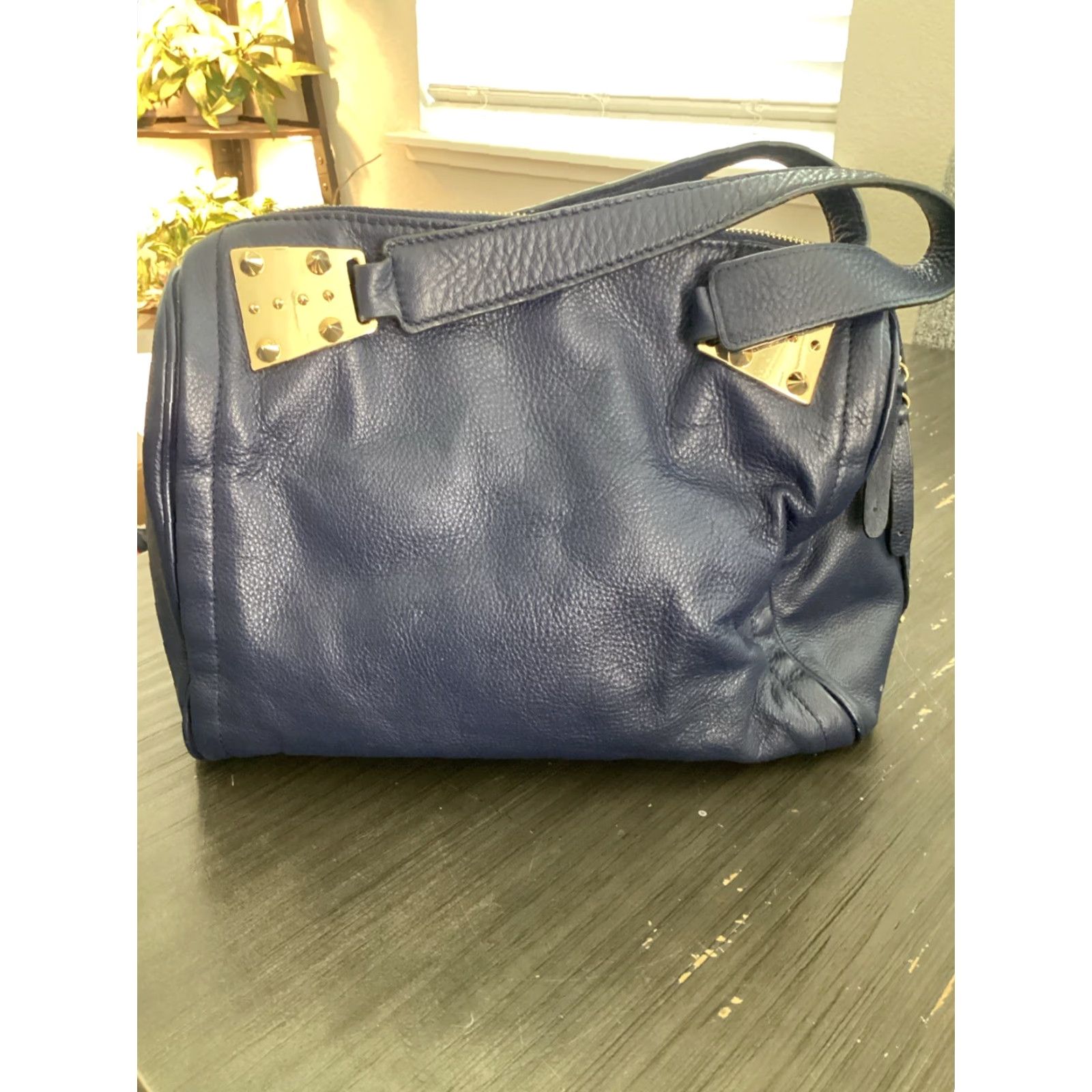 Vince Camuto Vince Camuto Leather Zip Tote Bag for Women - Blue Gold, Medium, Double Handles, Gold-Plated Hardware Size ONE SIZE - 5 Thumbnail