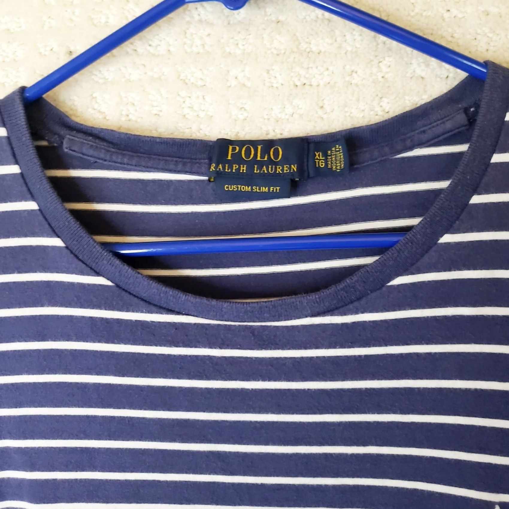 Polo Ralph Lauren Polo Ralph Lauren Shirt Men XL Blue Striped Slim Fit Crew Neck T-Shirt Jersey Cotton Short Sleeve Size US XL / EU 56 / 4 - 5 Thumbnail
