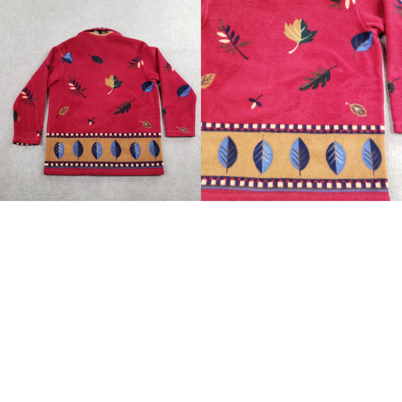 Talbots VINTAGE Talbots Jacket Womens Medium Red Fleece Leaf Print Button Front Fall Leaves Size M / US 6-8 / IT 42-44 - 8 Thumbnail