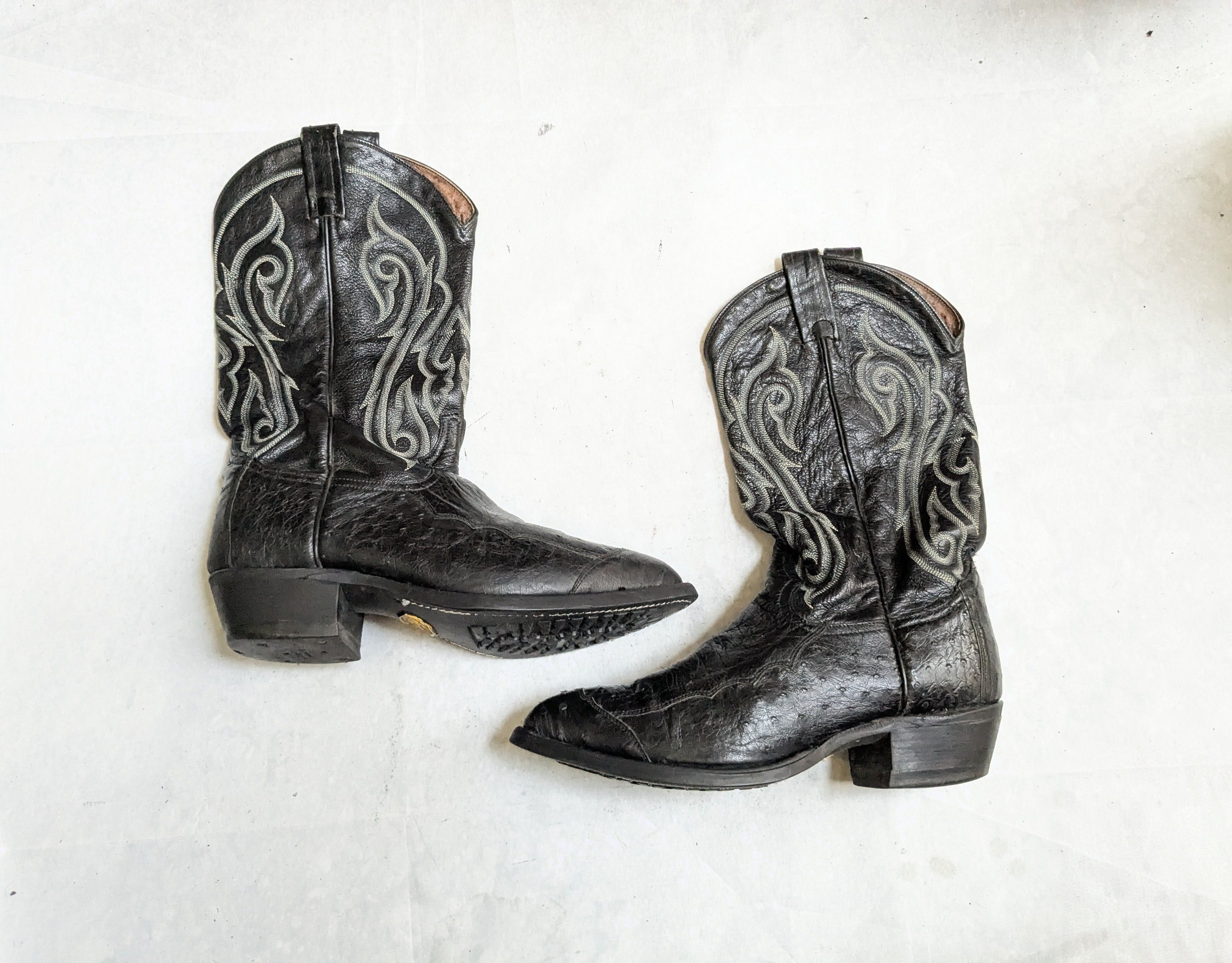 Tony Lama Tony Lama Cowboy Boots Ostrich Leather Black 9.5 D USA Size US 9.5 / EU 42-43 - 1 Thumbnail