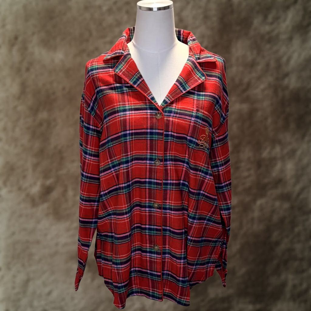 Ralph Lauren Lauren Ralph Lauren Pajama Shirt Womens XL Red Plaid Leopard Collar Sleep Top Size XL / US 12-14 / IT 48-50 - 1 Thumbnail