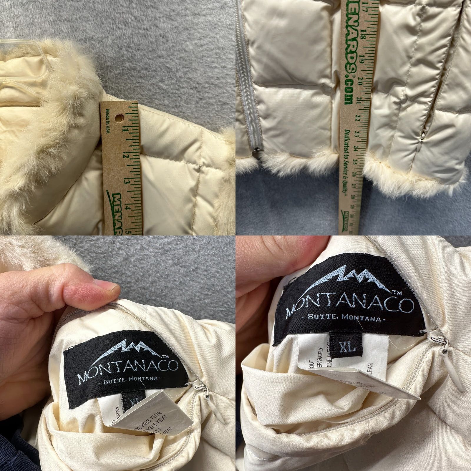 Vintage Montanaco Vest Womens XL Ivory Down Puffer Zip Sleeveless 80s 90s Fur Quilted Size XL / US 12-14 / IT 48-50 - 8 Thumbnail