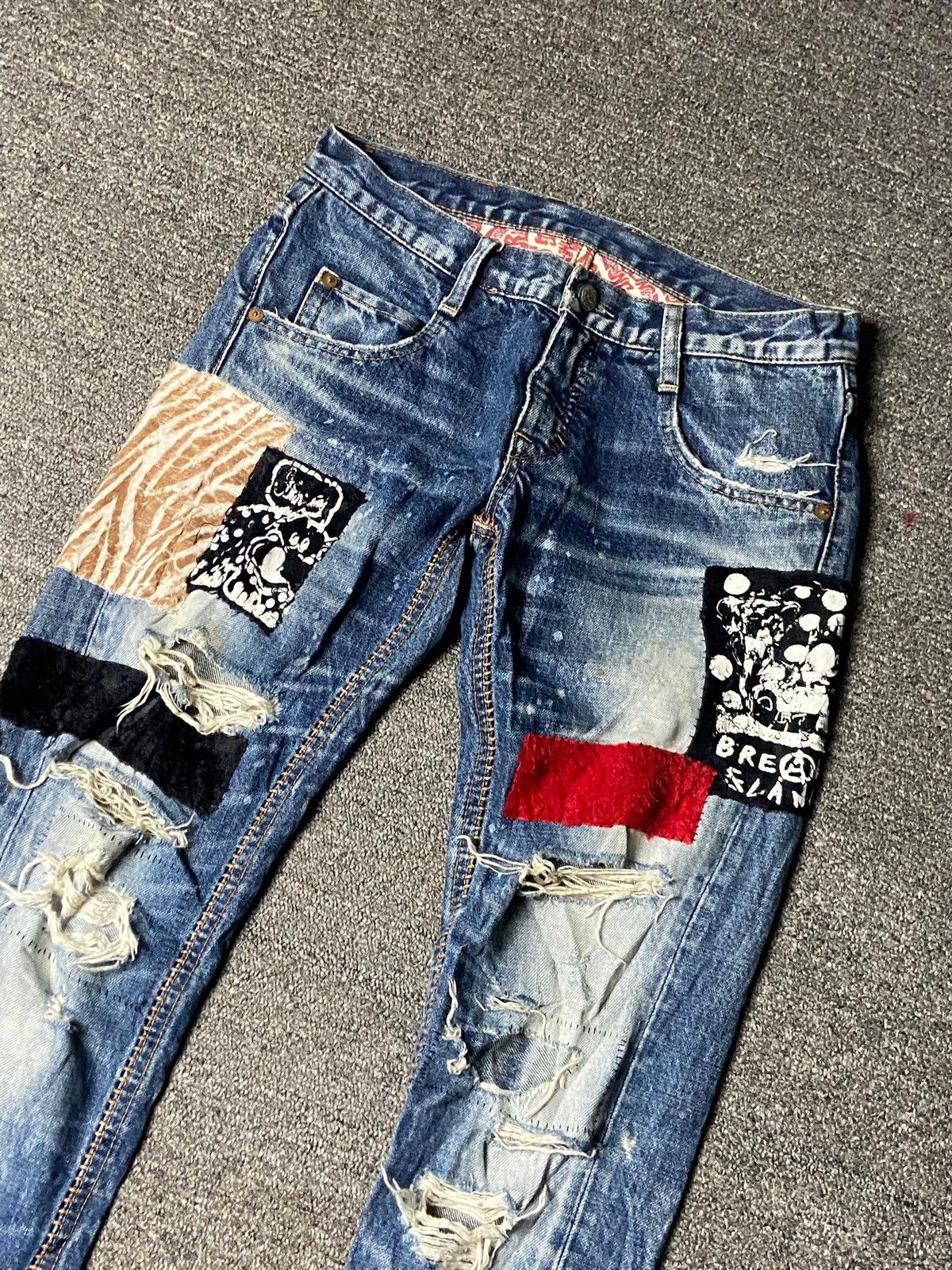 Japanese Brand RNA Slang Distressed Seditionaries Patchwork Jeans (157) Size US 28 / EU 44 - 6 Thumbnail