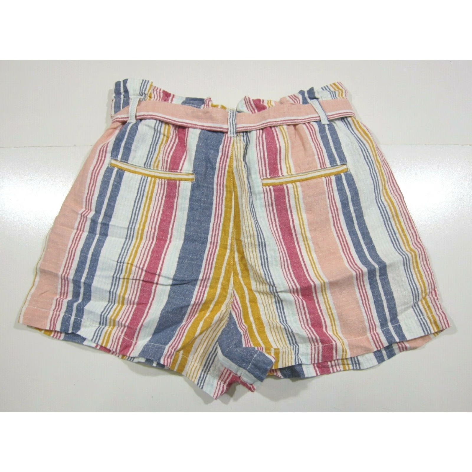 Vintage a.n.a Linen Cotton Pink Blue Stripe High Rise Waist Shorts Women Size Medium Size 30" / US 8 / IT 44 - 2 Thumbnail