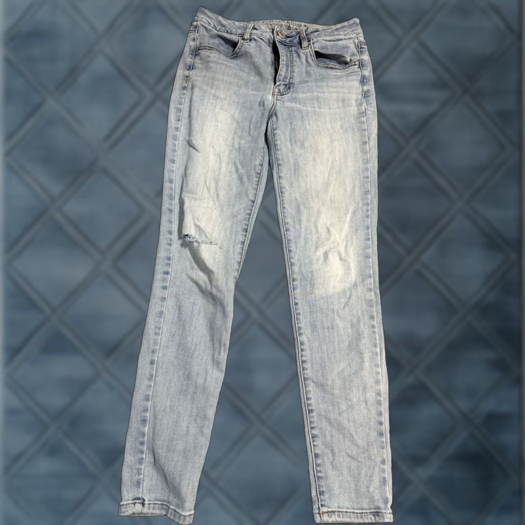 American Eagle Outfitters American Eagle Blue Next Level Stretch Hi-Rise Jegging Pants Size 6 Reg Distress Womens Jeans Size 28" / US 6 / IT 42 - 1 Thumbnail