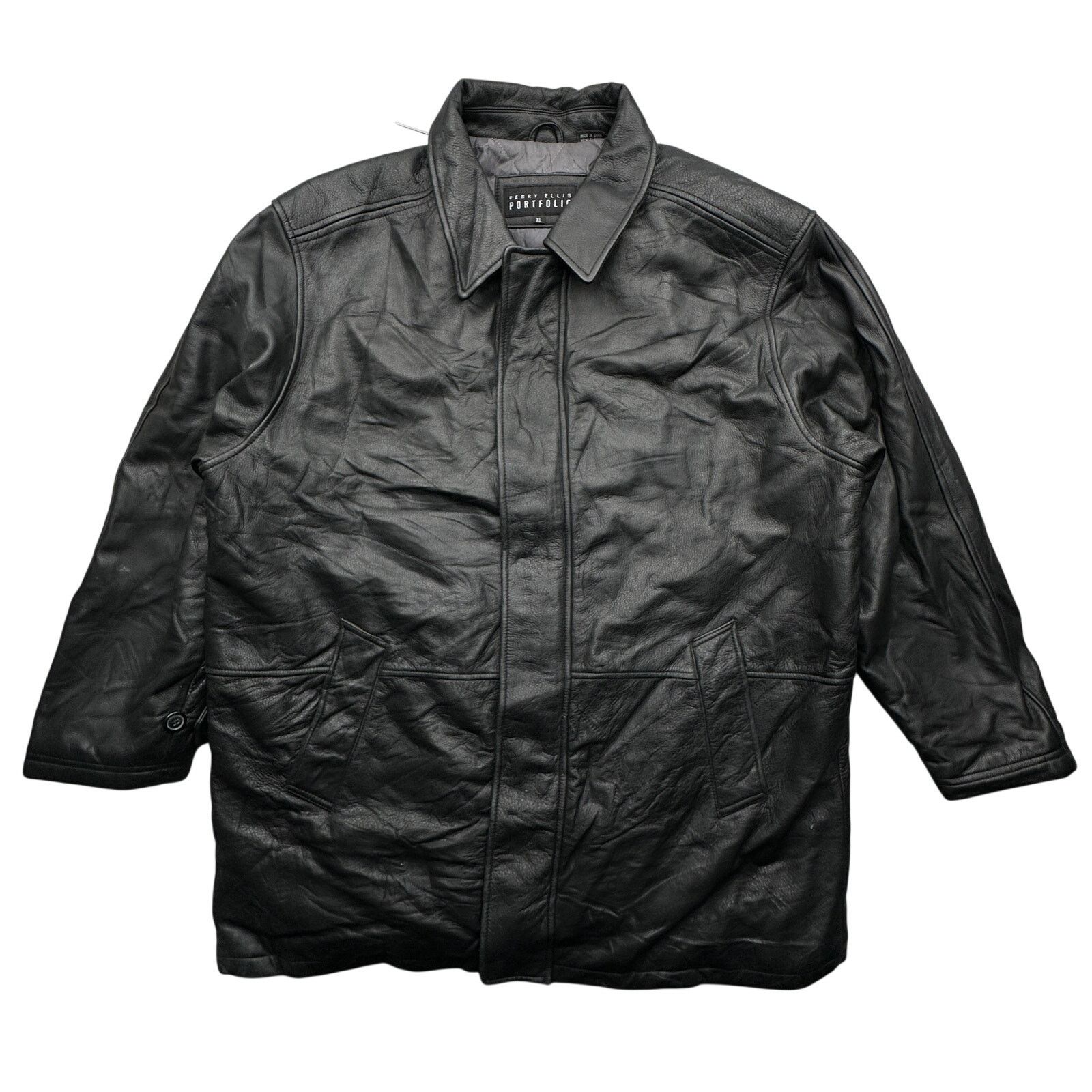 Perry Ellis Perry Ellis Portfolio Leather Jacket Men XL Wool Blend Black Size US XL / EU 56 / 4 - 1 Thumbnail