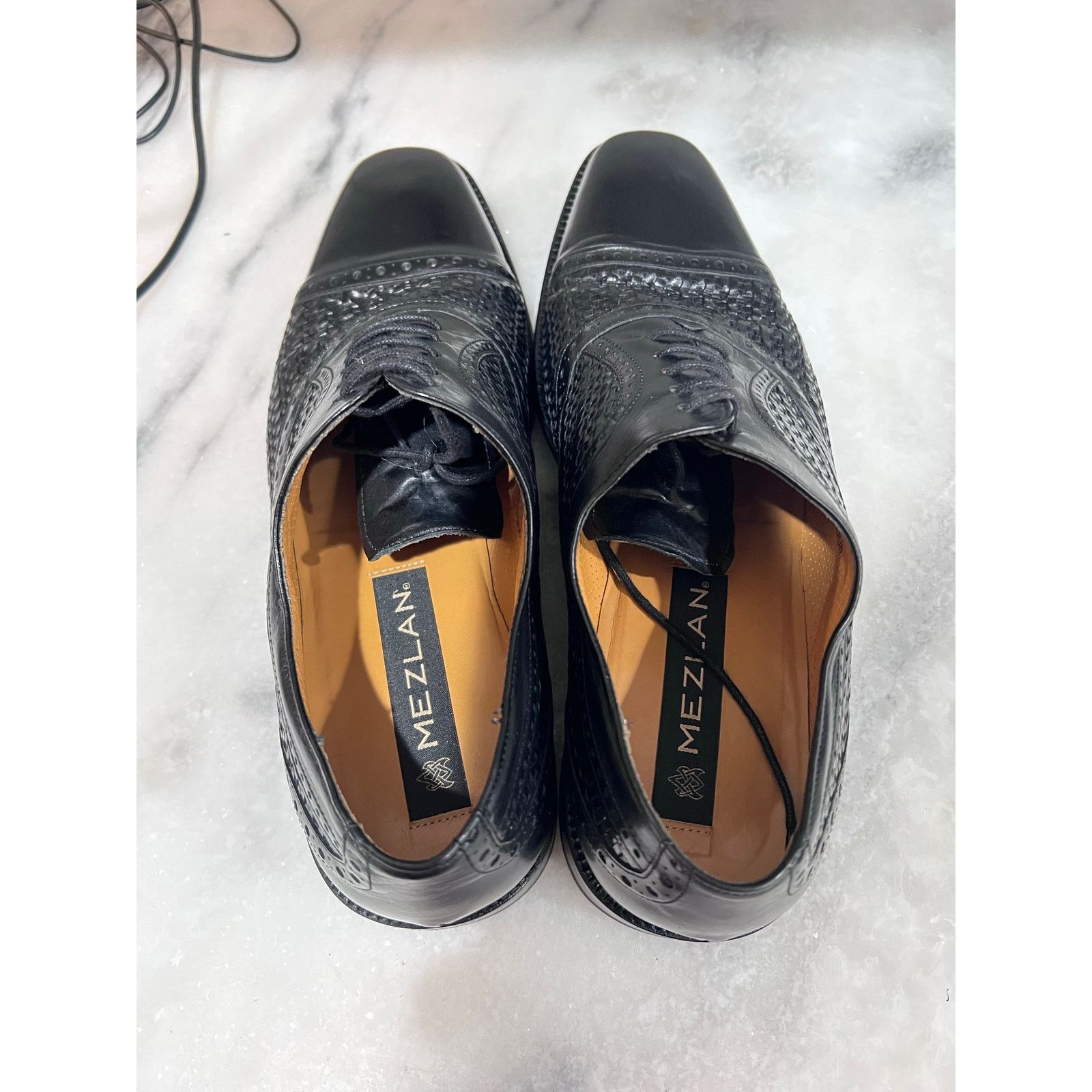 Mezlan Mezlan Dubai Black Woven Cap Toe Oxfor Dress Shoe Men’s Sz 8 Size US 8 / EU 41 - 3 Thumbnail