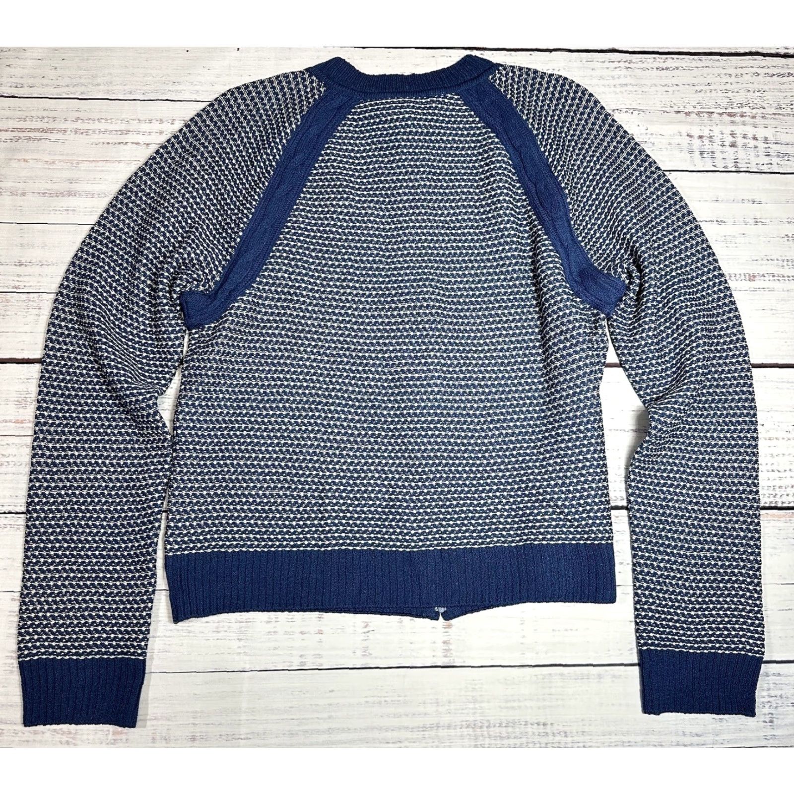St. John St. John Sport Full Zip Sweater Womens L Blue White Indigo Wool Blend Knit Shirt Cardigan? Size L / US 10 / IT 46 - 4 Thumbnail
