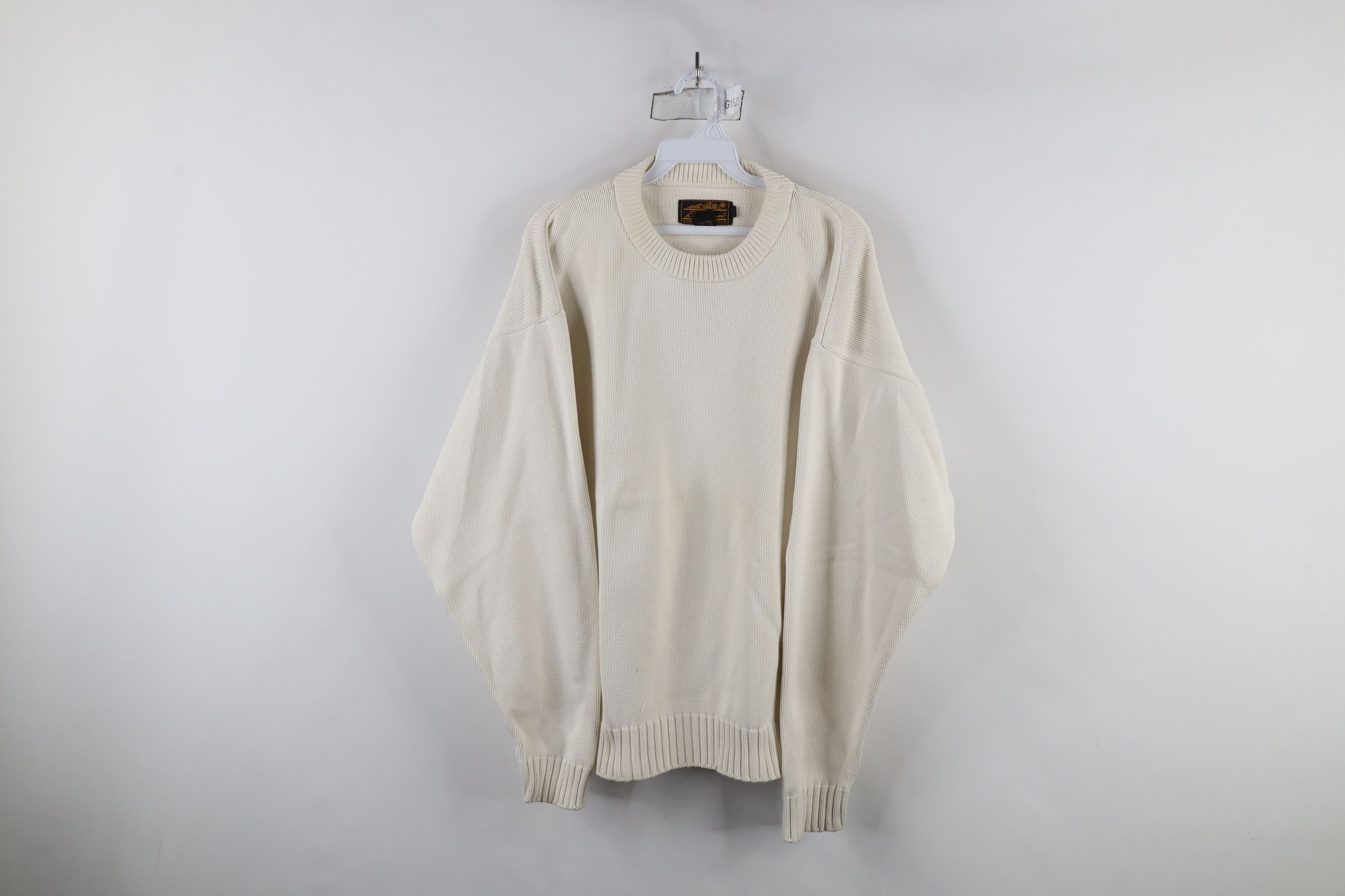 Eddie Bauer × Vintage Vintage 90s Eddie Bauer Blank Cotton Knit Sweater Cream Size US XL / EU 56 / 4 - 1 Thumbnail