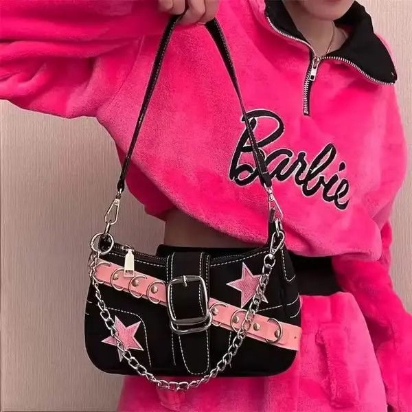 Japanese Brand Harajuku Pink Star Metal Chain Women Totebag Size ONE SIZE - 1 Thumbnail