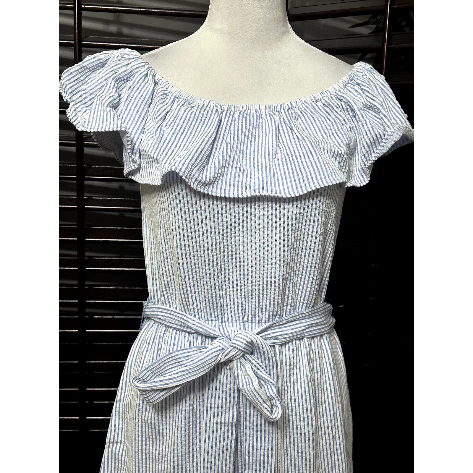 Michael Kors Michael Kors Women's Blue/White Striped Off Shoulder Dress S Size S / US 4 / IT 40 - 3 Thumbnail