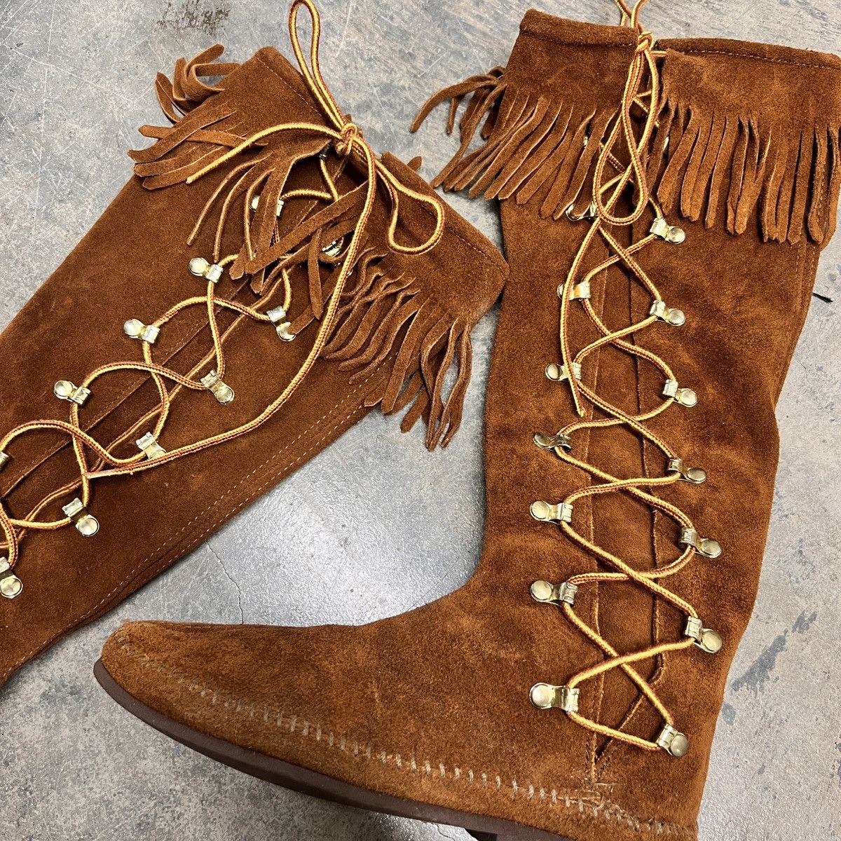 Minnetonka × Vintage 70’s Minnetonka tall lace up knee high fringe boots Size US 8 / IT 38 - 2 Thumbnail