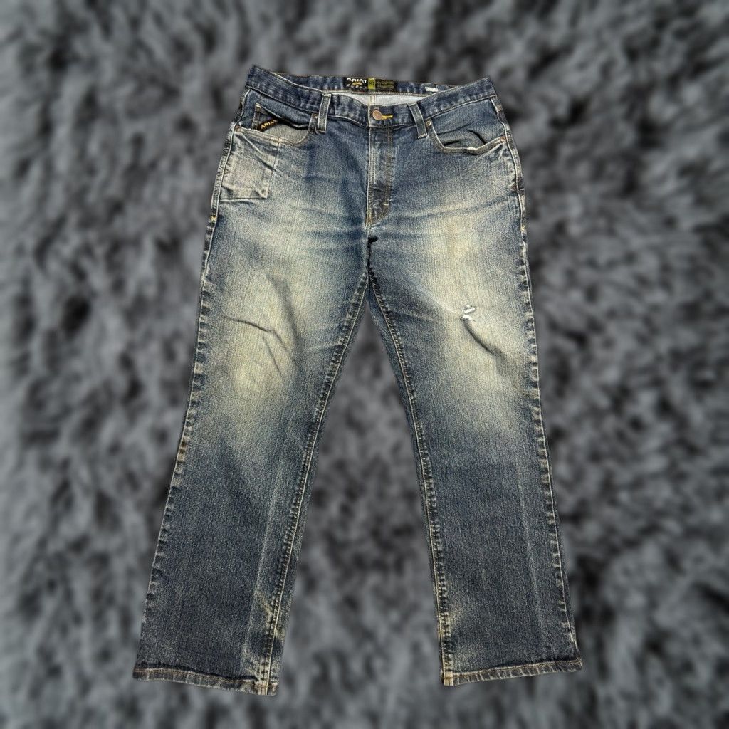 Ariat Ariat Rebar M5 Straight Leg Jeans Men's 36/32 Blue Denim Cotton Polyester Zipper Button Logo Work Heavy Duty Casual Size US 36 / EU 52 - 1 Thumbnail