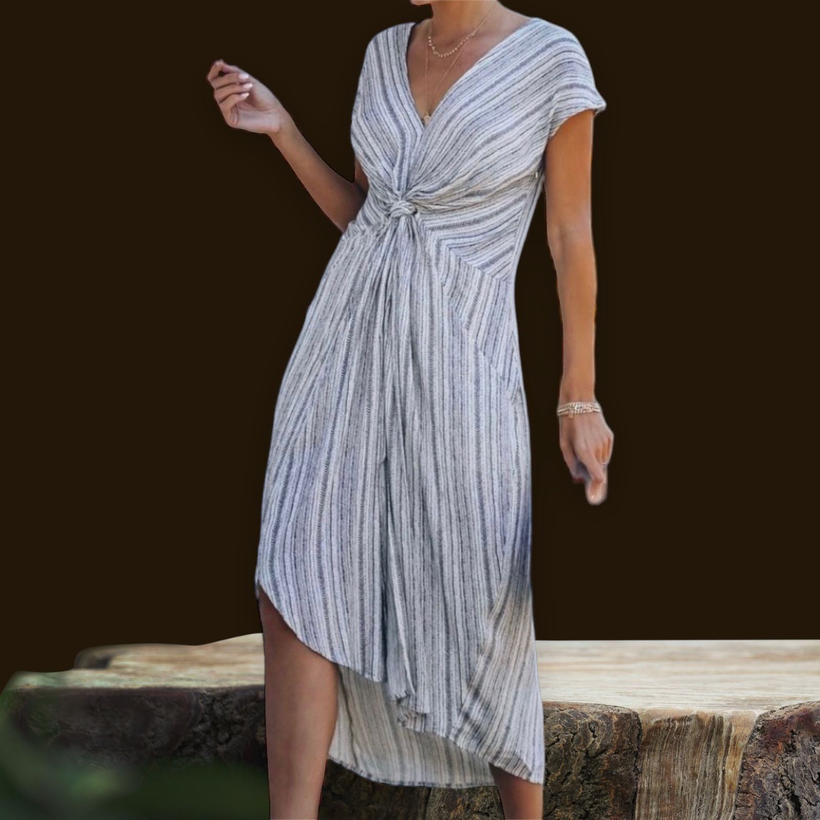 Other VICI Women's Multicolor Striped Knotted Twist Front Dress Size M / US 6-8 / IT 42-44 - 3 Thumbnail