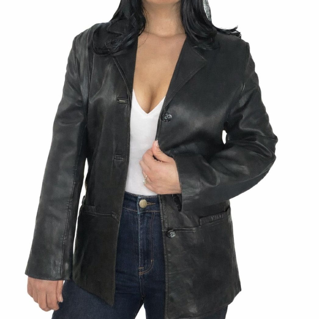 Vintage 90s Vintage Black Vintage Leather Jacket Medium Biker Size M / US 6-8 / IT 42-44 - 2 Thumbnail
