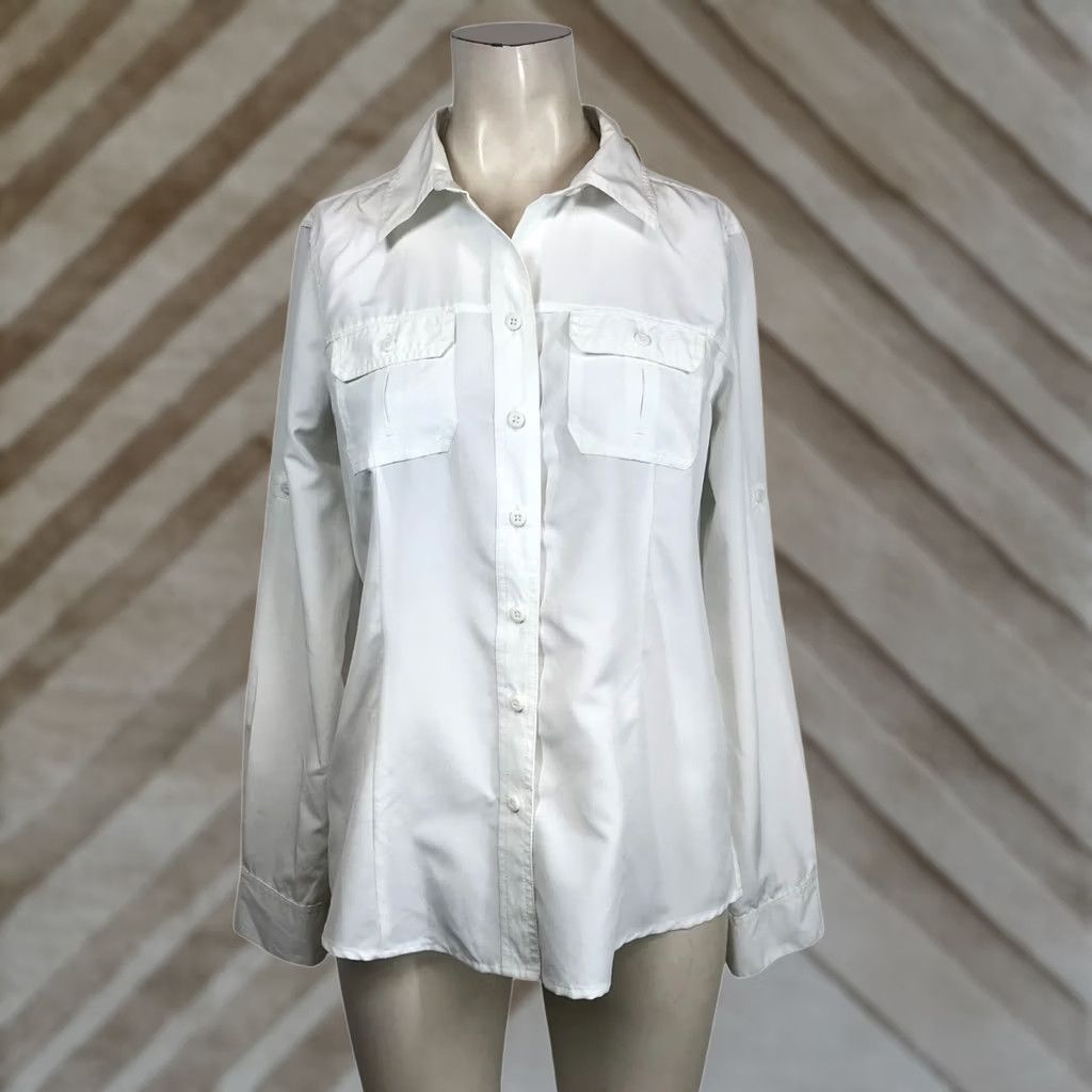 Eddie Bauer EDDIE BAUER WOMEN'S M WHITE LONG SLEEVE BUTTON-UP POLYESTER TOP SHIRT M Size M / US 6-8 / IT 42-44 - 1 Thumbnail