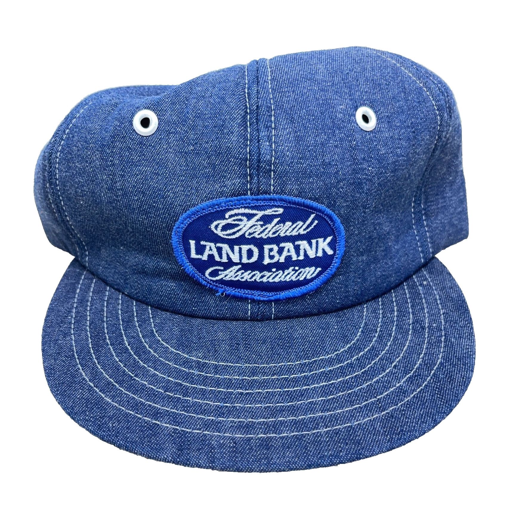 Vintage VINTAGE Denim Trucker Hat Cap USA 80s Federal Land Bank Patch Snapback Blue Cotton Denim Hat Mens One Size Adjustable Size ONE SIZE - 2 Thumbnail