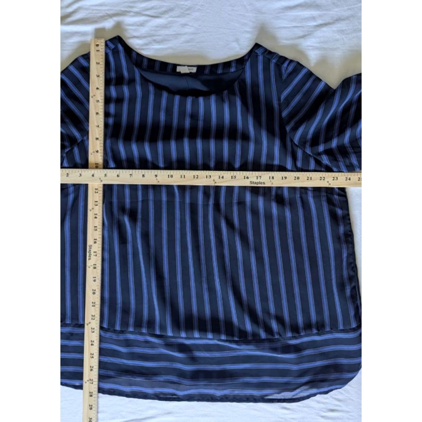 Vintage Westport Blouse 3/4 Tie Sleeve Navy & Cobalt Striped Women's 1X EUC Size XL / US 12-14 / IT 48-50 - 8 Thumbnail