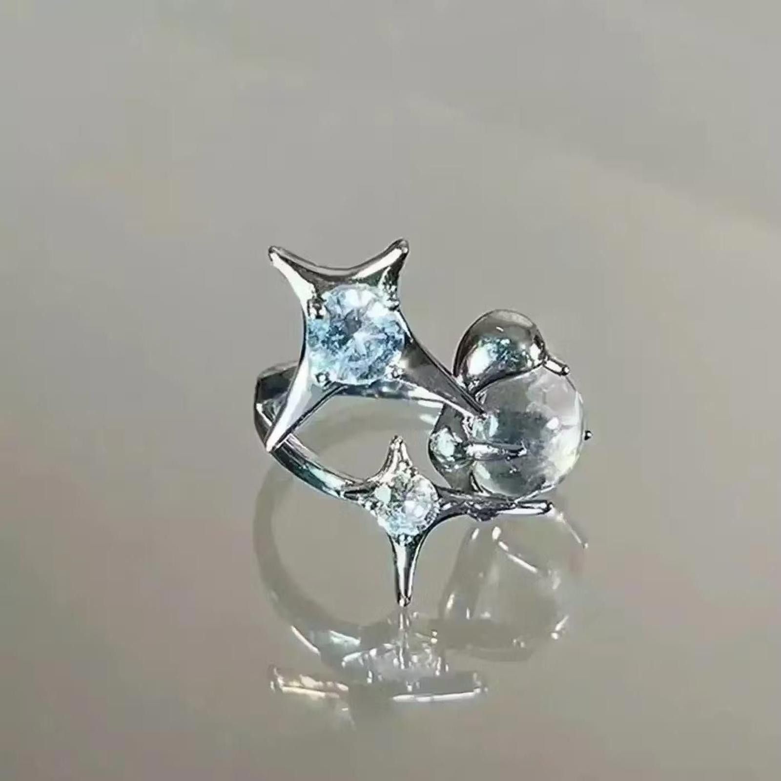 Jewelry Opal Ring Zircon Star Irregular Moonstone Vintage Geometric Size ONE SIZE - 3 Thumbnail