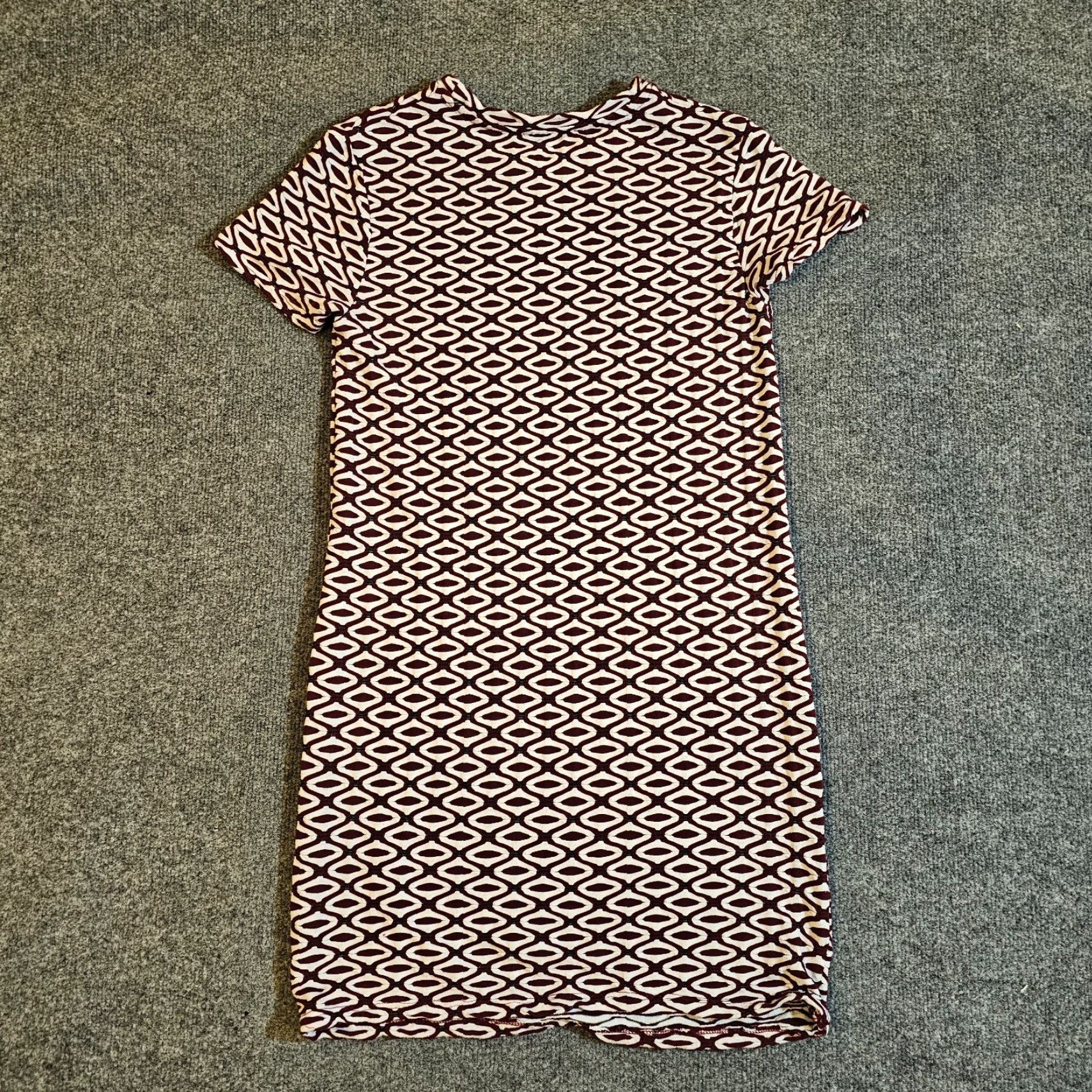 Zara Zara Dress Womens S Red White Stretch Short Sleeve Fitted Casual Cocktail Midi Geometric Knit Stretchy Neckline Round Zip Vintage No Size 28" / US 6 / IT 42 - 7 Thumbnail