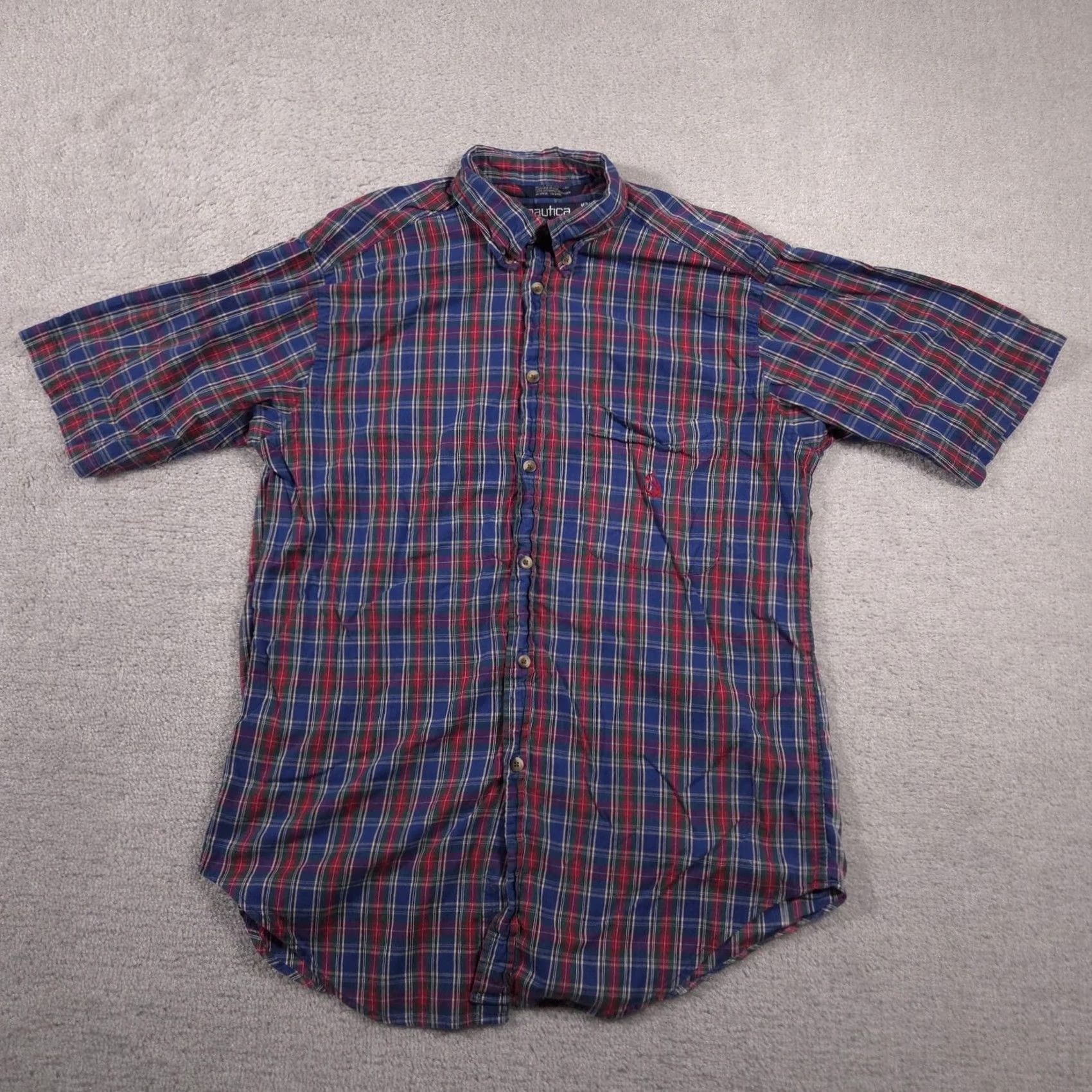 Nautica Nautica Shirt Mens Medium Blue Red Green Plaid Short Sleeve Button Down Pocket Embroidered Sail Logo Casual Button-Up Collared Size US M / EU 48-50 / 2 - 2 Thumbnail