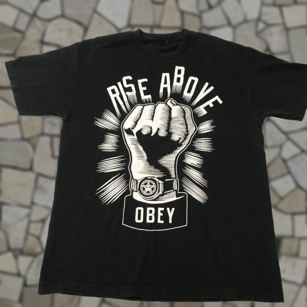 Obey OBEY Rise Above T-shirt Fist Hand Rays XL Black Unisex Adults T-Shirt Ocean Shepherd Fairey Size US XL / EU 56 / 4 - 1 Thumbnail