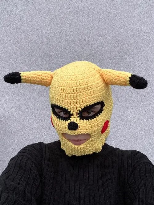 Handmade Handmade Knitted Balaclava Hat Pikachu Pokemon Devil Style Size ONE SIZE - 1 Thumbnail