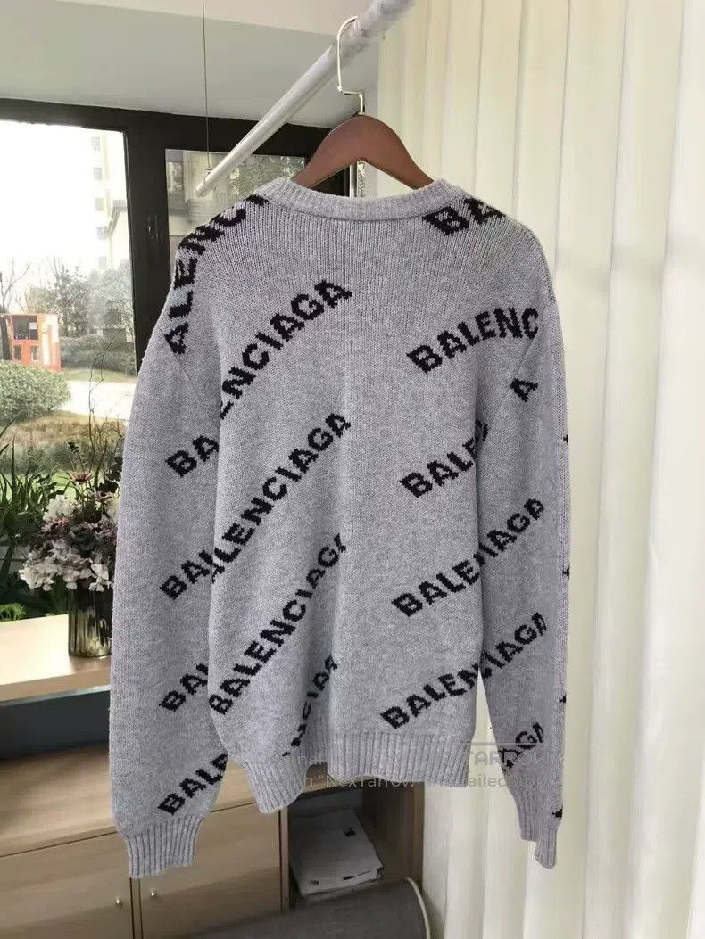 Balenciaga Balenciaga Grey Logo Knit Sweater Size US M / EU 48-50 / 2 - 3 Thumbnail