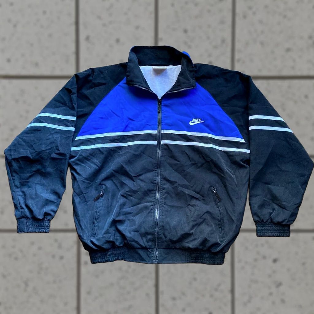 Nike VINTAGE Nike Jacket Mens M 90s Windbreaker Size Swoosh Full Zip Lined Black Blue Size US M / EU 48-50 / 2 - 1 Thumbnail