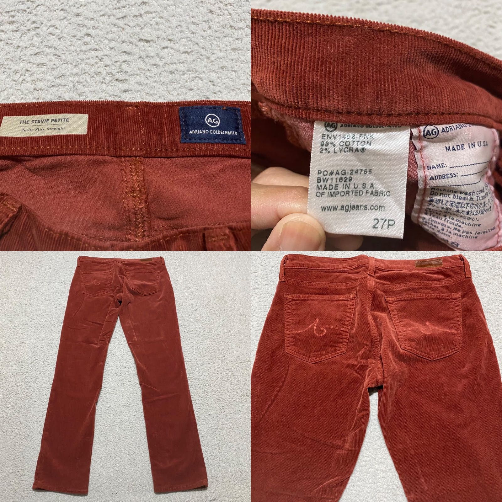 Vintage VINTAGE AG Adriano Goldschmied Womens Jeans 27P Stevie Slim Straight Red Corduroy 5-Pocket Design Mens? Size 27" / US 4 / IT 40 - 8 Thumbnail