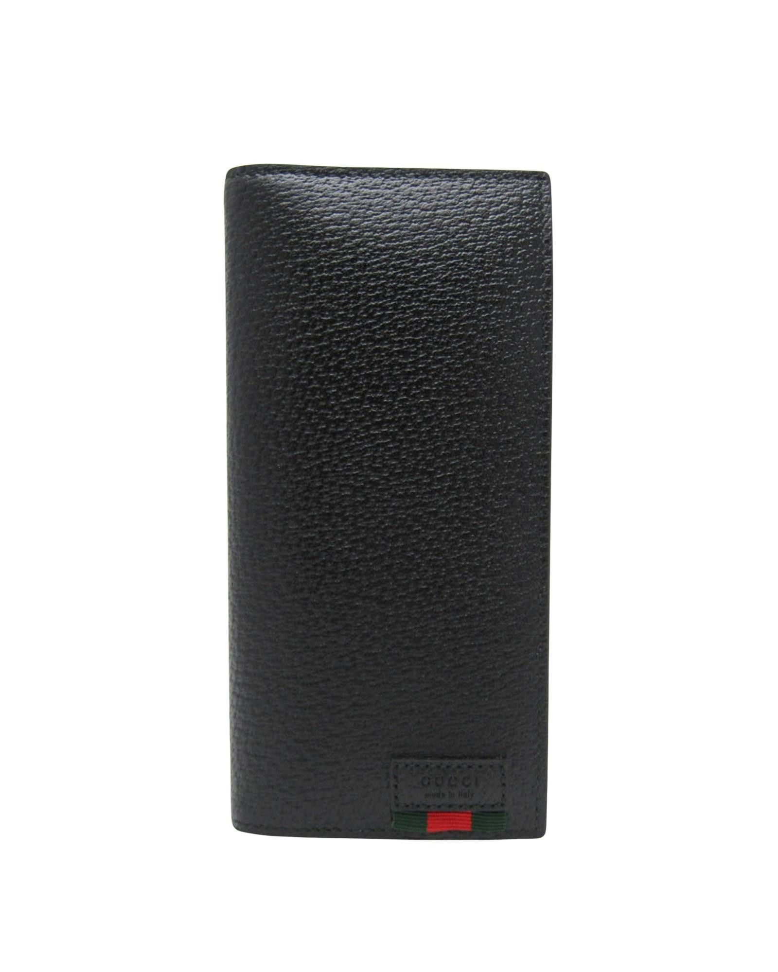 image of Gucci Sleek Leather Long Wallet With Ample Storage Space in Black, Women's