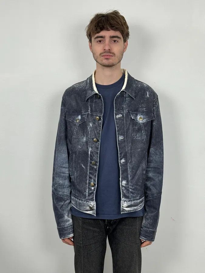 Just Cavalli 2000s Cavalli Grey Eroded Denim Jacket Size US L / EU 52-54 / 3 - 2 Thumbnail