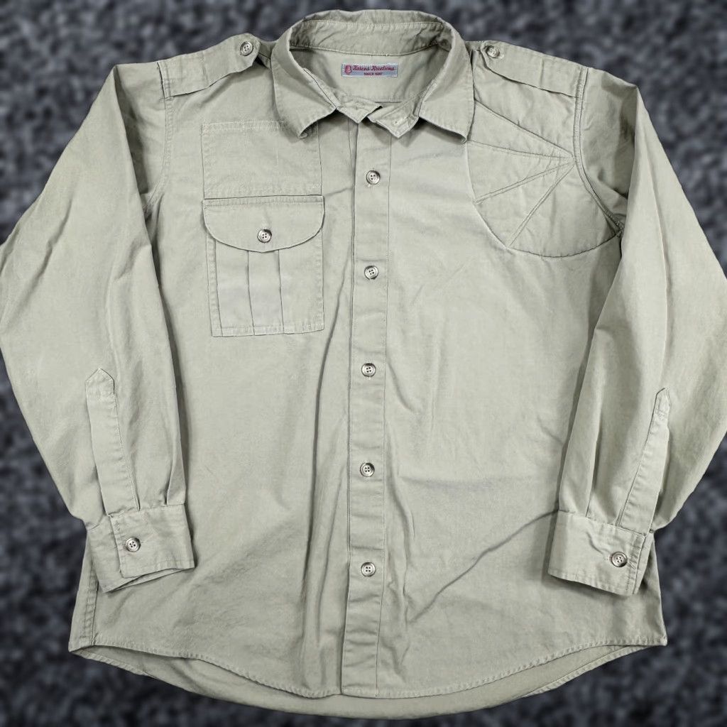 VINTAGE Shooting Safari Shirt Mens XL Khaki Padded Long Sleeve Utility Outdoor